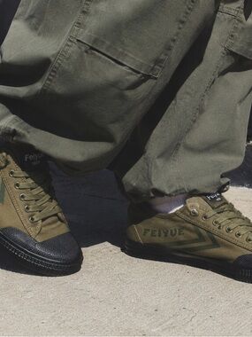 Feiyue Olive Green and Black Low-Top Canvas Sneakers
